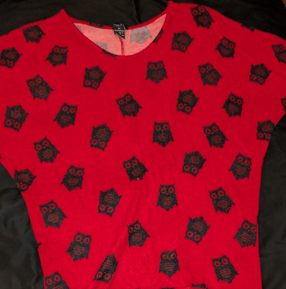 Rue21 Red Top with Black Owl Design